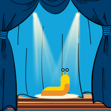 Drawing of Banana Slug on a stage in the spotlight